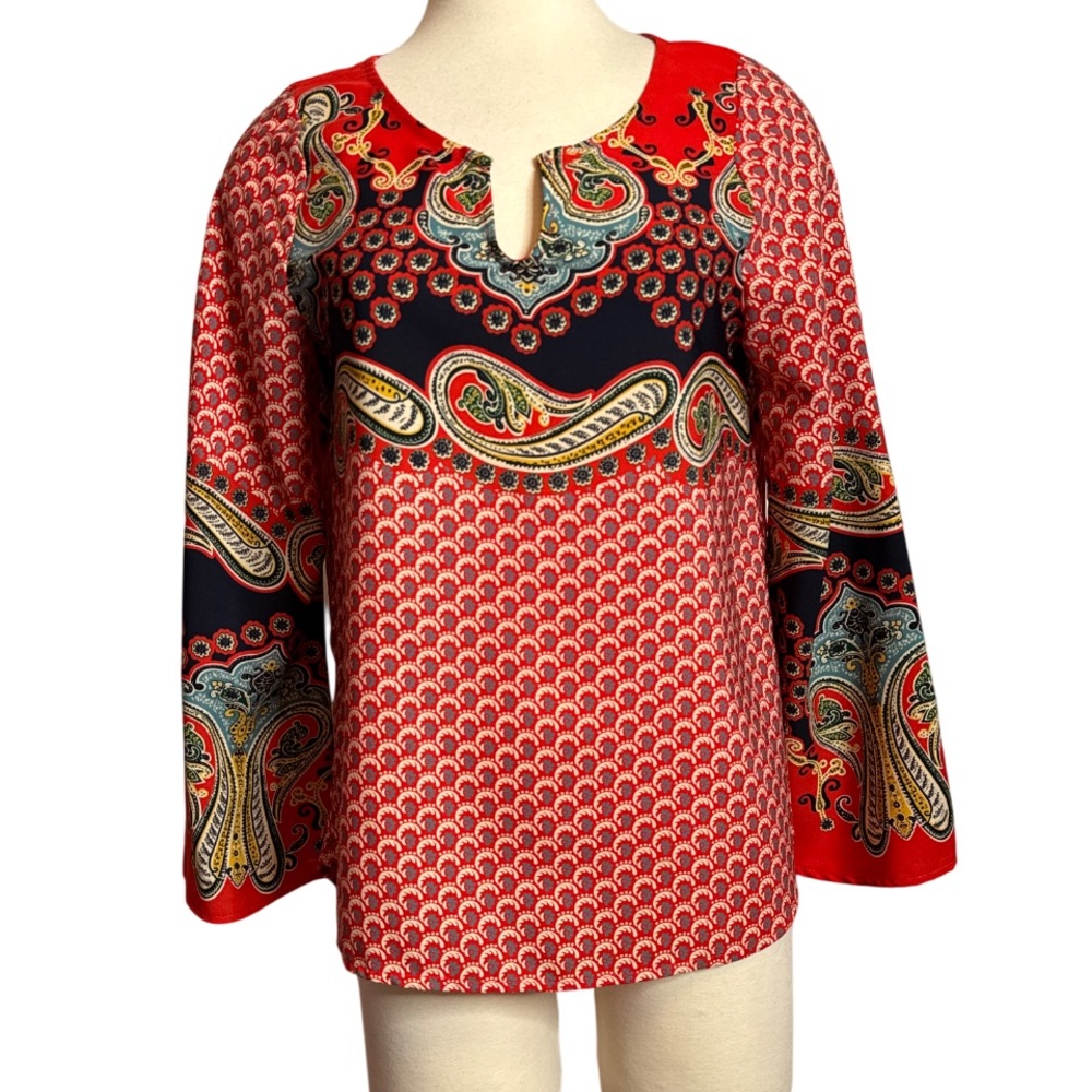 West Kei Red and‎ navy Paisley Blouse